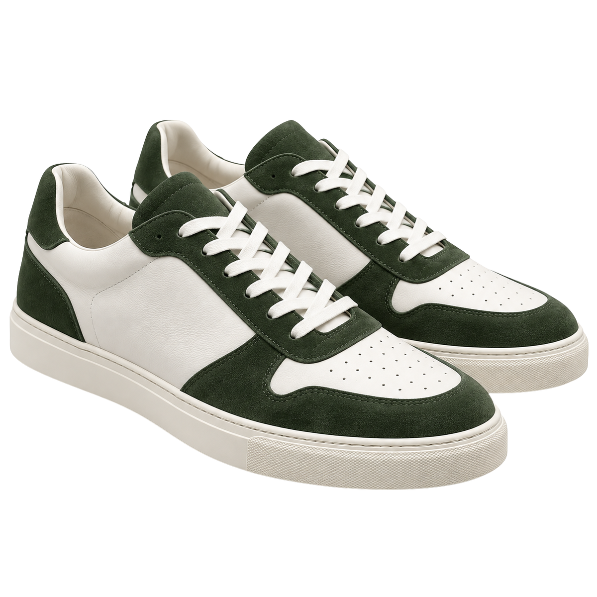 Forest Green Suede & White Leather Trainers | Rivenor Velow