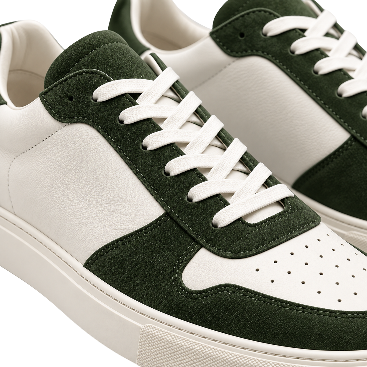 Forest Green Suede & White Leather Trainers | Rivenor Velow