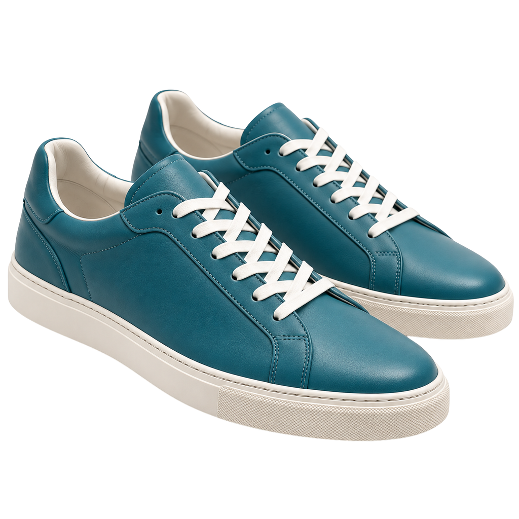 Cyan Leather Low-Top Trainers | Rivenor Velow
