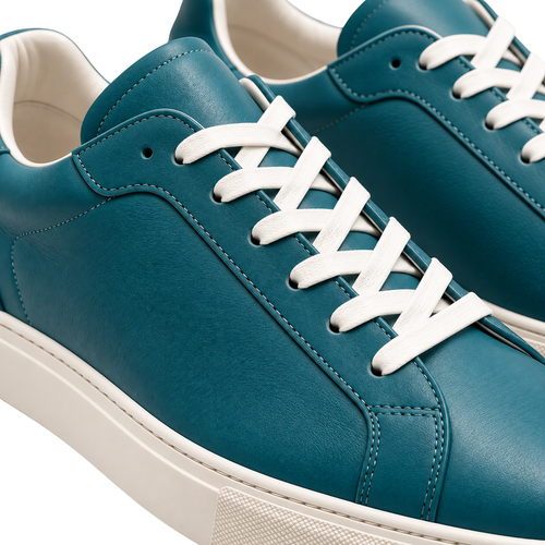 Cyan Leather Low-Top Trainers | Rivenor Velow